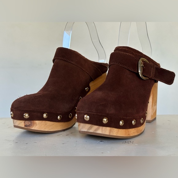 Steve Madden Hilde Brown Suede Wood Mule Clogs Women's Size 8.5 M - Picture 1 of 10